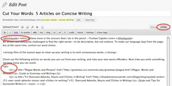 Wordpress Post Edit Screen HTML